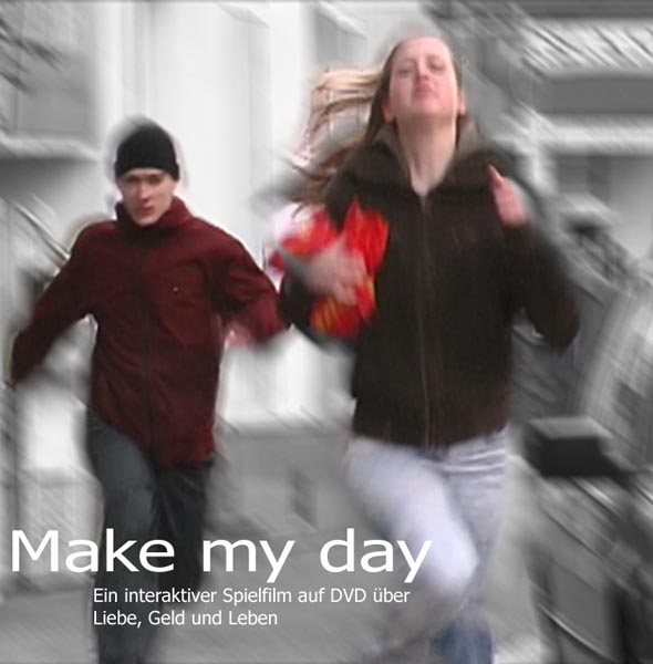 Projekt "Make my day - Ein interaktiver Spielfilm auf DVD". Eine verschwommene Aufnahme zweier laufender Jugendlicher.