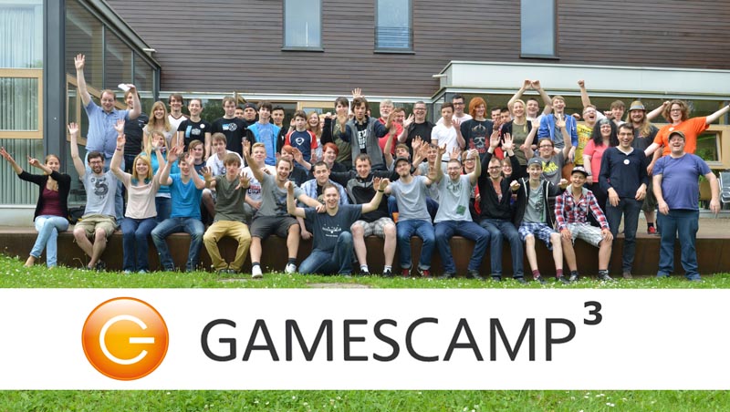 Projekt "Gamescamp - Barcamp zu Computerspielen". Gruppenfoto der Teilnehmenden.