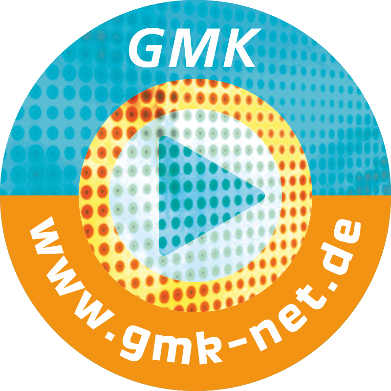 Rundes GMK-Logo mit Webseite www.gmk-net.de